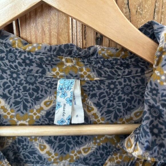 Womens Maeve 8 Button Front Shirt Dress Collared Pattern Blue Gray Yellow Anthro - Picture 4 of 11